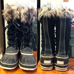 Sorel faux fur lined lace up hiking winter boots booties rubber suede mountain